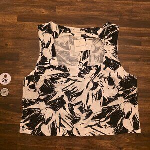 Club Monaco Top Womens XS Black White Floral Linen Blend Shell Blouse NWT
